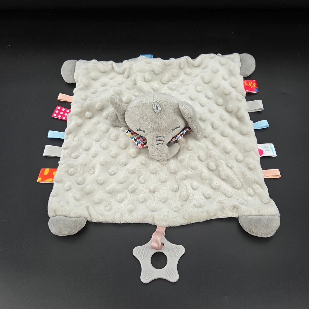Gray Elephant Minky Dot Baby Security Blanket Sensory Tags Star Teether Lovey